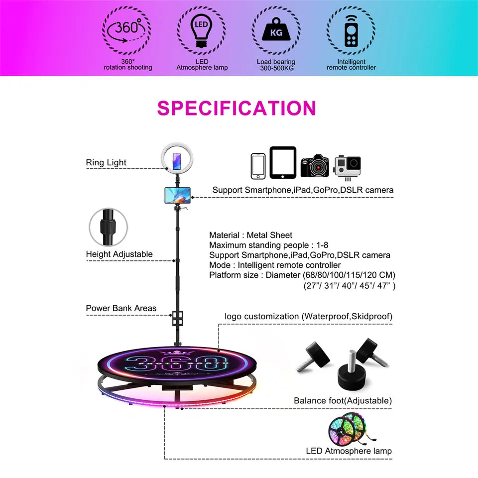 360 Photo Booth Machine Specs